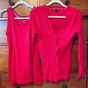 Sweater set, lands end ribbed cardigan and tank. Cotton. Size medium and small